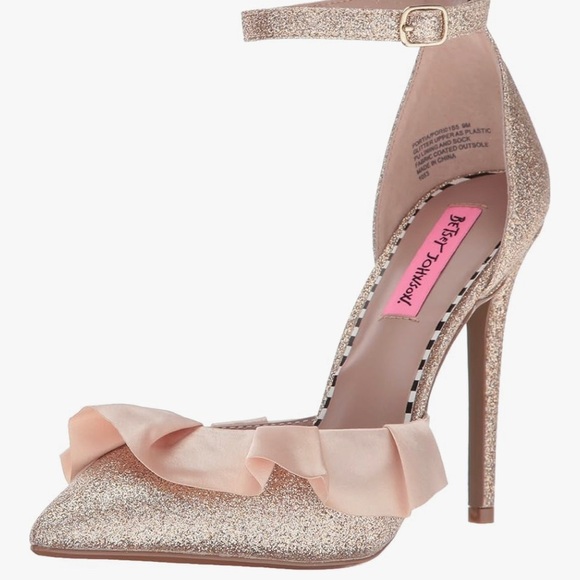 Betsey Johnson Gold Glitter Heels with Ruffle - Picture 1 of 7